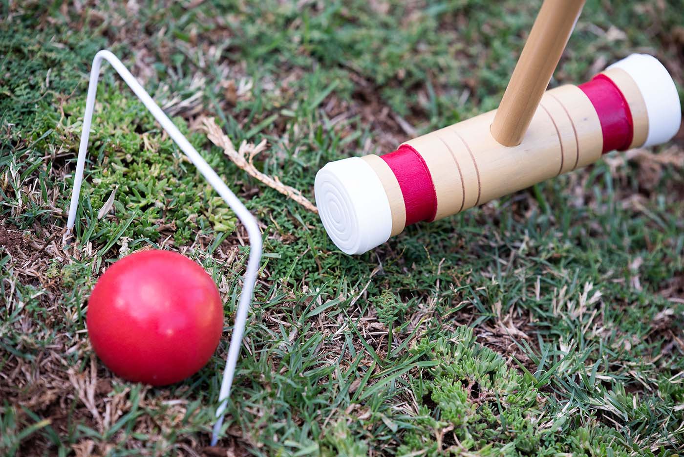 Croquet red mallet and ball