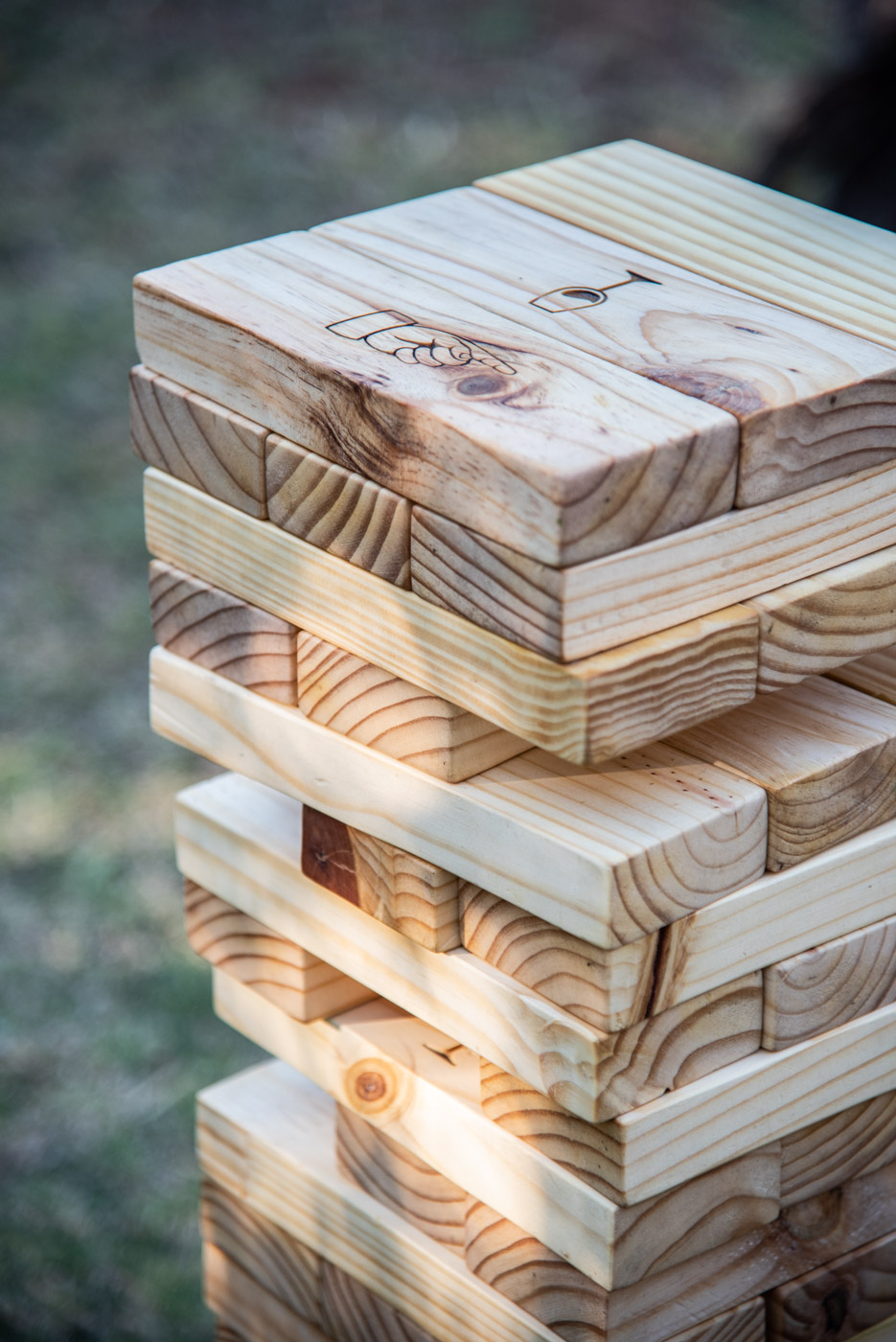 Lawngames Giant Uno Jenga made of wood for hire